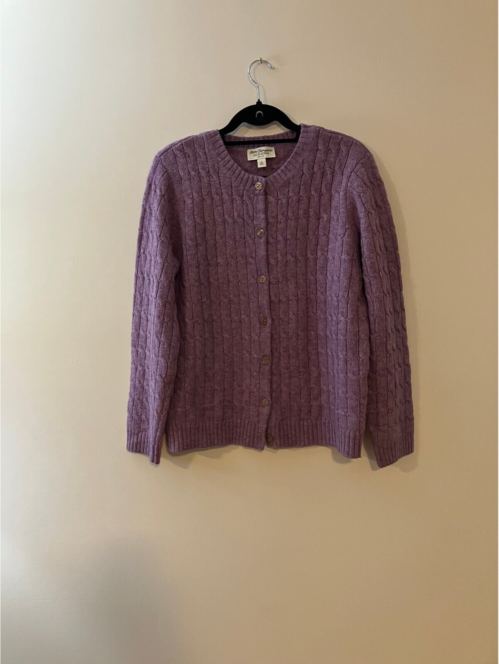 Norm Thompson Womens M Purple 100% Wool Cable Knit Cardigan Shell Buttons